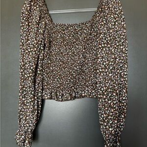 Floral Smocked Top - Black